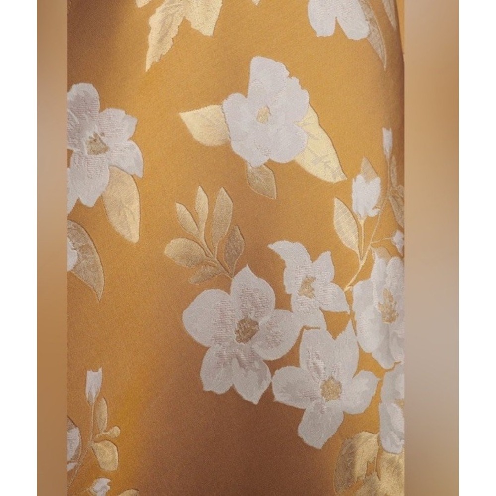 $525 Anthropologie V. Chapman Vera Ruffle Corset Slit Gold Dress Floral  10 Midi - Picture 14 of 15